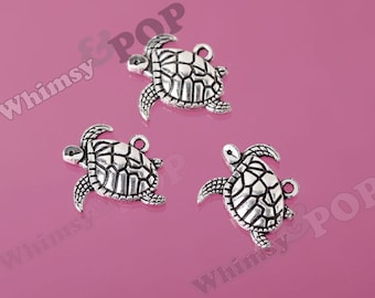 DOLLAR SALE Tortoise Turtle Little Turtle Silver Tone Alloy Tibetan Silver Charms, Turtle Charm, Tortoise Charm, 20mm x 17mm (R8-174)