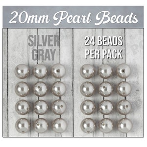 Pearl Metallic Silver Gray Gumball Beads, Chunky Pearl Beads, 20mm Pearl Beads, Pearl Gumball Beads, Bubble Gum Beads, 2MM Hole 24 Pieces