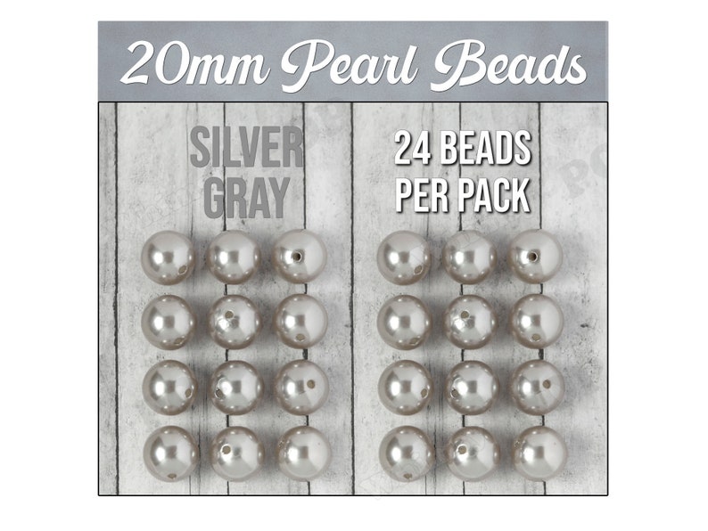 Pearl Metallic Silver Gray Gumball Beads, Chunky Pearl Beads, 20mm Pearl Beads, Pearl Gumball Beads, Bubble Gum Beads, 2MM Hole 24 Pieces