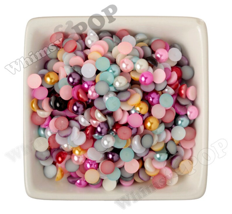 Embellishment Flat Back Pearls R3-158 Ivory Pearl Flatback Resin Decoden Cabochons 8MM Half Pearl Cabochons 8mm Flat Pearls