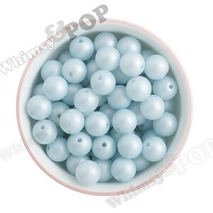 16mm MATTE Pearl Gumball Beads, Chunky Pearl Beads, 16mm Pearl Beads, Pearl Gumball Beads, Bubblegum Beads, Round Acrylic Beads, 2MM Hole Light Blue