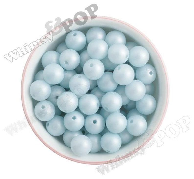 16mm MATTE Pearl Gumball Beads, Chunky Pearl Beads, 16mm Pearl Beads, Pearl Gumball Beads, Bubblegum Beads, Round Acrylic Beads, 2MM Hole Light Blue