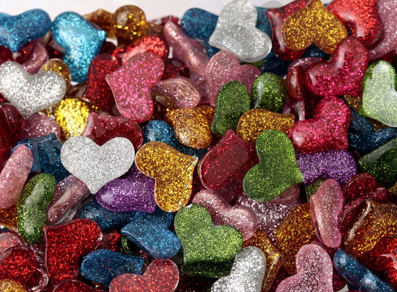 Glitter Heart Cabochons, Decoden Charms, Glitter Hearts, Resin Cabochons, Heart Cabochons image 2