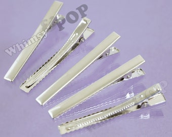 20 - LARGE Silver Prong Barrettes Hair Alligator Clips, Hair Accessory Blanks, 77mm x 16mm (C1-10)