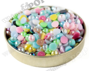 MIXED Colors AB Pearl Flatback Resin Decoden Cabochons, Half Pearl Cabochons, Flat Pearls, 6mm FlatBack Pearls, Resin Cabochons 6MM (R4-147)