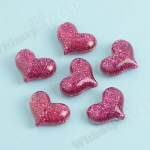 Glitter Heart Cabochons, Decoden Charms, Glitter Hearts, Resin Cabochons, Heart Cabochons Hot Pink