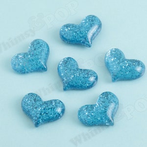 Glitter Heart Cabochons, Decoden Charms, Glitter Hearts, Resin Cabochons, Heart Cabochons Blue