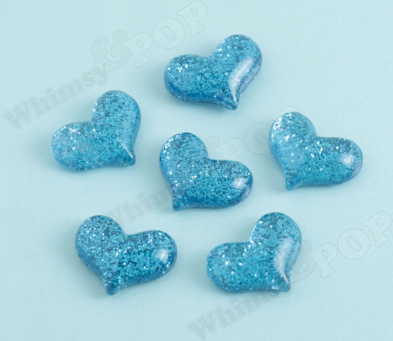 Glitter Heart Cabochons, Decoden Charms, Glitter Hearts, Resin Cabochons, Heart Cabochons Blue