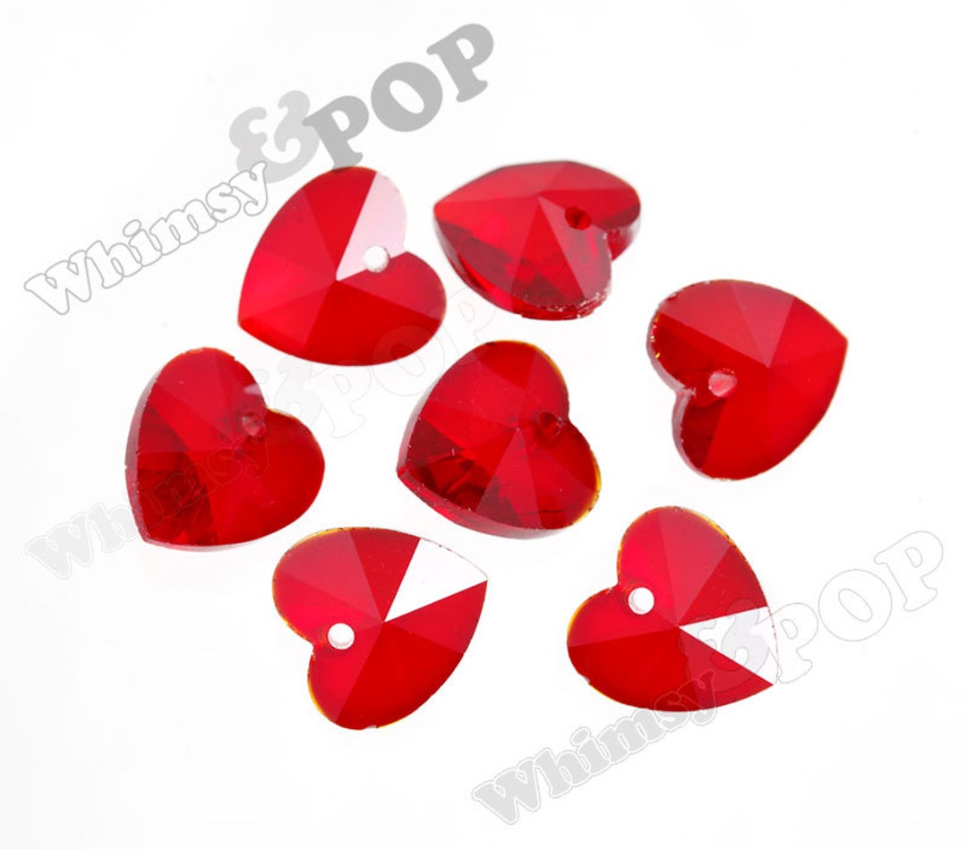 Red Heart Multifaceted Glass Crystal Beads Glass Heart Etsy
