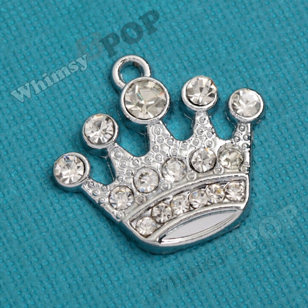 Royalty Princess Crown Rhinestone Crystal Silvertone Charm, Crown Charms, Rhinestone Crown Charms, Silver Crown Charm (1-6B/C1-10)