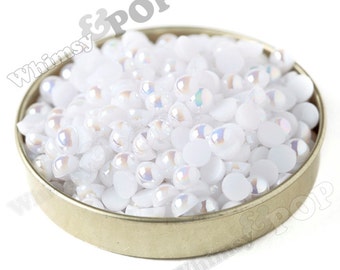 200 - White AB Pearl Flatback Resin Decoden Cabochons, Half Pearl Cabochons, Flat Pearls, 6mm FlatBack Pearls,  Flat Back Pearl 6MM (R4-149)