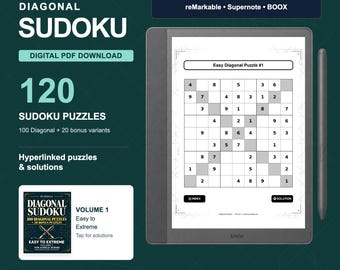 Diagonal Sudoku PDF for Kindle Scribe & Digital Notebooks | 120 Puzzles | Puzzella Volume 1