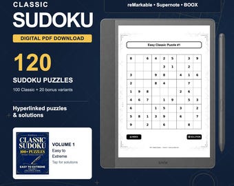 Classic Sudoku PDF for Kindle Scribe & Digital Notebooks | 120 Puzzles | Puzzella Volume 1