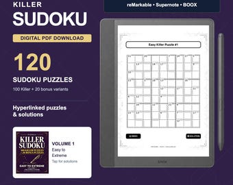 Killer Sudoku PDF for Kindle Scribe & Digital Notebooks | 120 Puzzles | Puzzella Volume 1