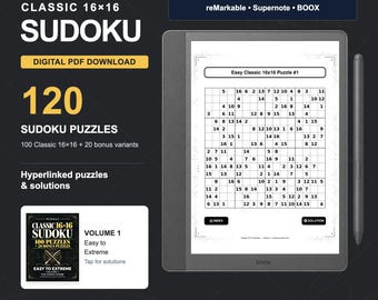 Classic 16x16 Sudoku Puzzles (120 Total) | Kindle Scribe & Tablet PDF (Digital Download)