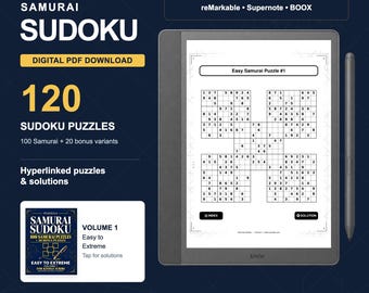Samurai Sudoku PDF for Kindle Scribe & Digital Notebooks | 120 Puzzles | Puzzella Volume 1