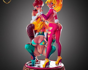 Figura de princesa en trío, figuras pintadas en 3D / Escultura en miniatura hecha a mano / Figura de regalo