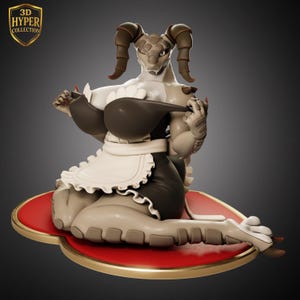 May include: A 3D-rendered figurine of a humanoid dragon in a maid outfit. The figure is primarily beige and brown, with a black and white maid dress. It is posed on a red heart-shaped base with a gold trim. The logo "3D HYPER COLLECTION" is in the upper left corner.