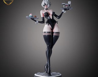 Figura de Nier Automata 2B estilo peludo: estatua coleccionable de chica androide de resina hecha a mano