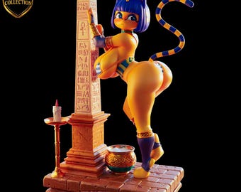 Figura de gato regordete inspirada en Ankha: colección de exhibición impresa en 3D y pintada a mano.