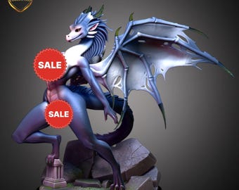 Figura de waifu de chica dragón: estatua de mujer dragón peluda, modelo de colección de anime de resina hecho a mano