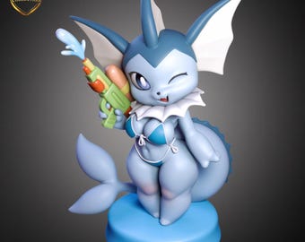 Mini estatua de resina de zorro acuático peludo: figura de colección impresa en 3D inspirada en el anime