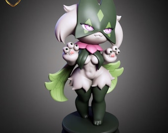 Figura peluda inspirada en Meowscarada: Estatua de resina de gato de hierba mística, modelo de colección impreso en 3D