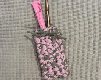 Handmade Crochet Lip Combo Case, Recycled Yarn Pouch