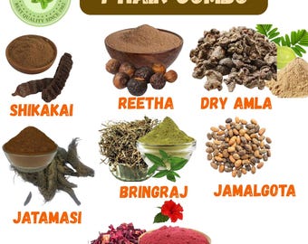Ensemble de soins capillaires ayurvédiques à base de plantes : Reetha, Amla, Shikakai, Bhringraj, Jatamasi, Jamalgota & Hibiscus