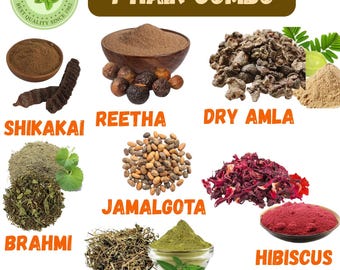 Soin capillaire bio aux 7 herbes : Reetha, Amla, Shikakai, Bhringraj, Brahmi, Jamalgota & Hibiscus (Gudhal) Flower
