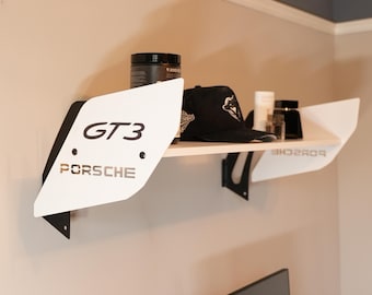 Black & White Racing Wing Spoiler Shelf: Motorsport Inspired Car Enthusiast Decor