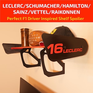 Formula 1 Spoiler Shelf - Ferrari Themed Racing Decor – Rear Wing Shelf with F1 Driver Name & Number (e.g. Leclerc, Sainz)