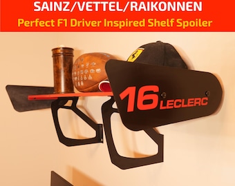 Formula 1 Spoiler Shelf - Ferrari Themed Racing Decor – Rear Wing Shelf with F1 Driver Name & Number (e.g. Leclerc, Sainz)