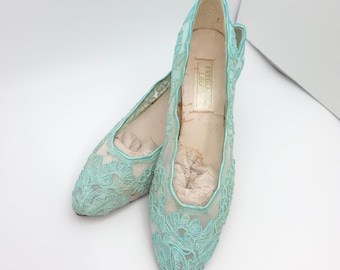 Frederico Leone Vintage Pumps Women 7 Leather Kitten Lace Romantic Bridal 60s