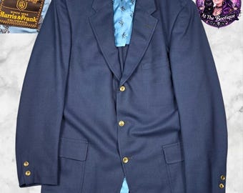 Botany 500 Blazer Men 44XL Navy Blue 3-Button Gold Crest Union Made VTG Classic