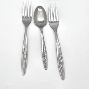 Überlegene Stainless USA Besteck 3er Set Silber Floral Vine Gabeln Löffel Vintage