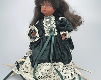 Vintage Hand Crafted African American Porcelain Doll Lace Italian Cottagecore