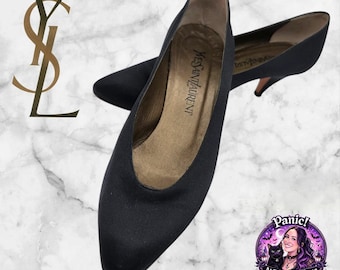 VTG Yves Saint Laurent YSL Schwarzes Kätzchen Heels Frauen 7.5 Designer Italienisches Leder
