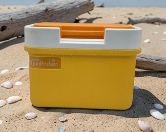 Thermos Lil SunPacker 6.5 Qt Cooler Vintage Piccolo in plastica gialla retrò da spiaggia