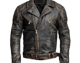 Vintage verweerd bruin bikerjack | Echte leren motorjas, cadeau voor hem