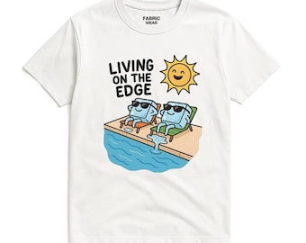 Funny Ice Cube Graphic Tee | Sunbathing Cartoon T-Shirt | Humor Gift for Adults | Living on The Edge Design | Unisex Shirt