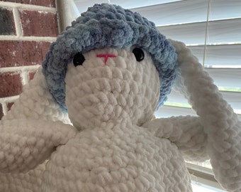 Crochet Fat Chubby Bunny with Blue Hat - Made by my Daughter Stacie