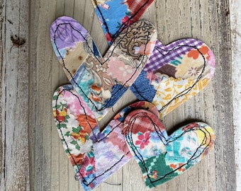 Fabric Collage Hearts Snippets