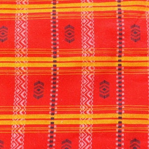 Cotton Fabric Yardage Bright Orange Red Plaid print/Country image 2