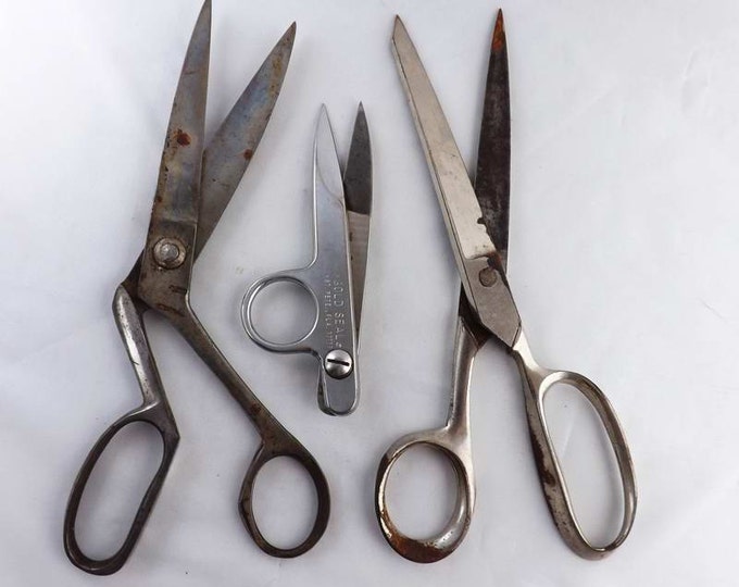 3 Vintage Sewing Scissors Silver Color Gold Seal Griffon Etsy