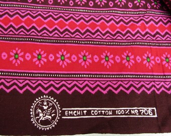 Fabric Chocolate Brown/ Hot pink/border print Emchit cotton Yardage