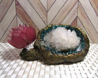 Geode Planter/real Quartz/air Plant succulent arrangement/ desktop decor #8
