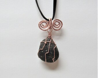 Powerful Copper Wire Wrapped Saffordite Pendant 6.21 grams Cintamani Stone/ Tektite/ Energy Stone