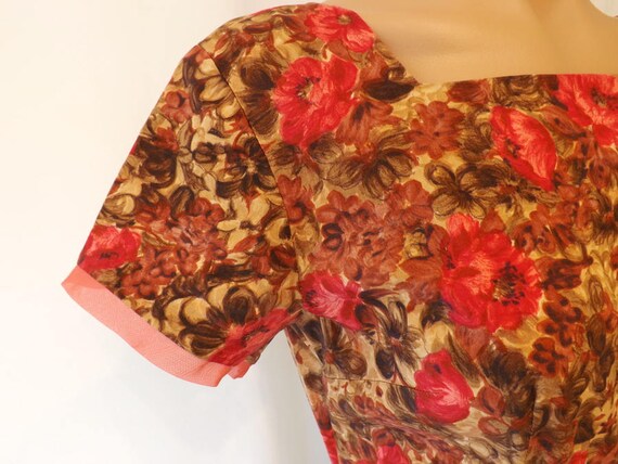 Vintage Hand sewn Full skirt Dress Floral Brown M… - image 3