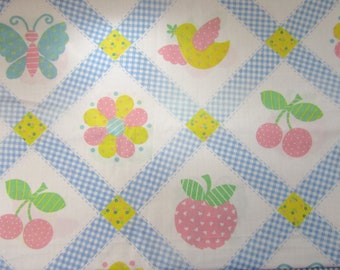 Cotton fabric nursery print/ flowers/ butterflies/birds/ cherries/ apples/ Patchwork